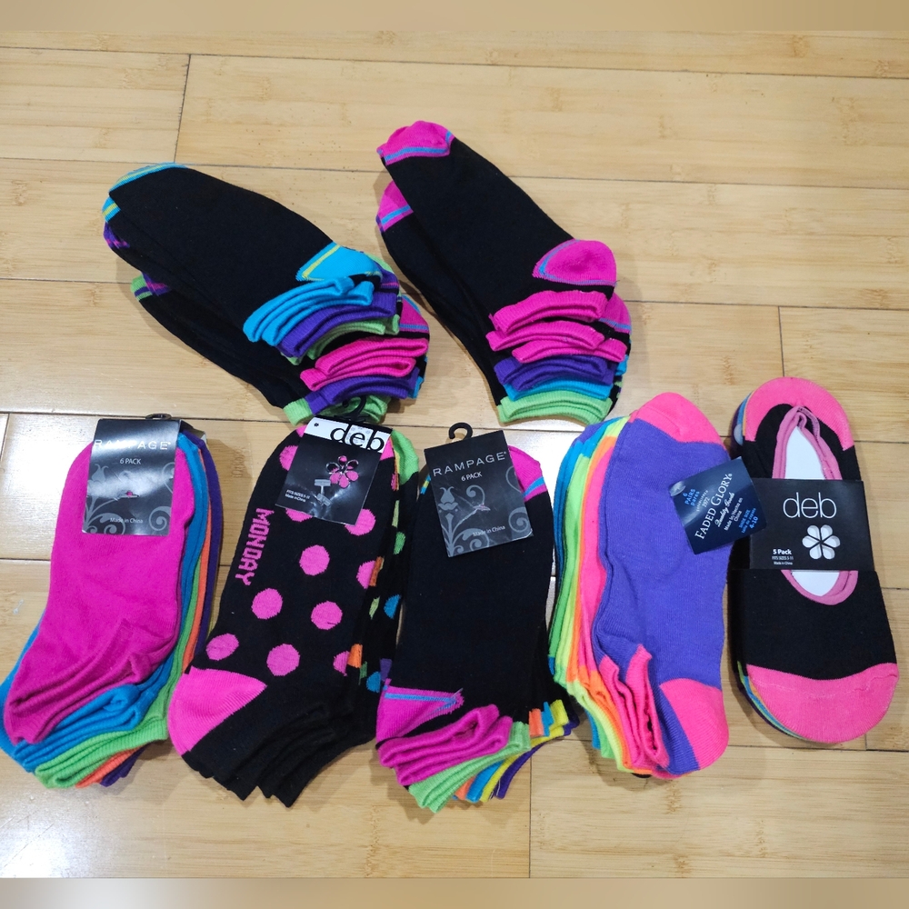 41 Pairs Rampage DEB Colorful Neon Low Cut No Show Lot Of Socks OS
